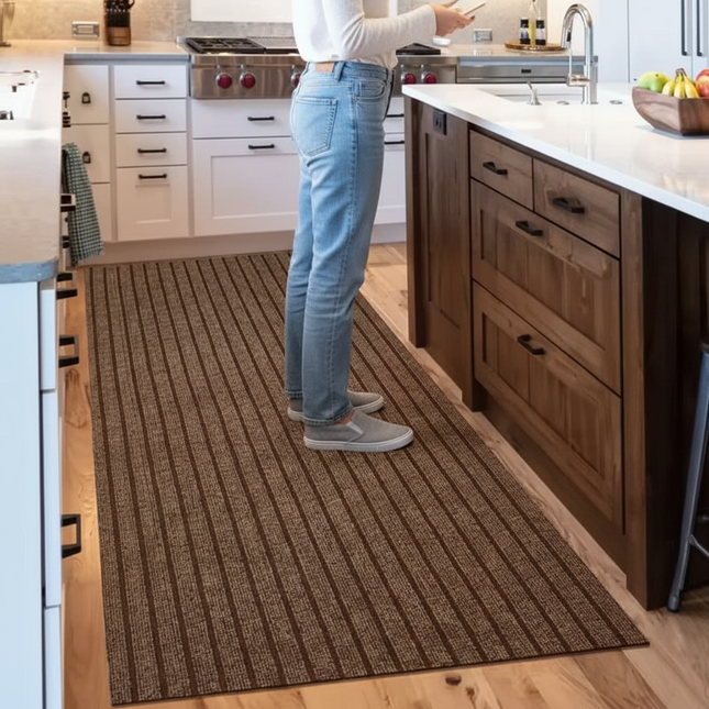 New 1pc Washable non-slip carpet, solid color striped kitchen door mat floor mat, suitable for bathroom, hallway, entrance, - gallery 1