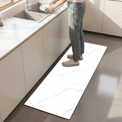Tapis Cuisine blanc marbré antidérapant