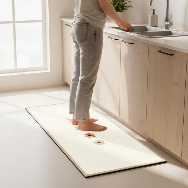 Tapis Cuisine écru floral absorbant