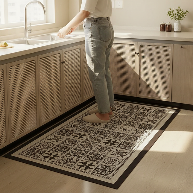 Tapis Cuisine Rétro Noir et Blanc Antidérapant