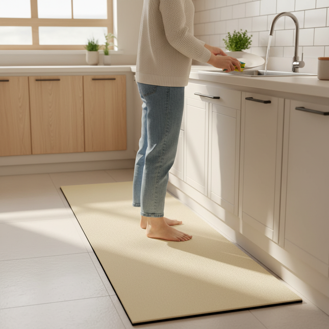 Tapis Cuisine beige uni antidérapant lavable