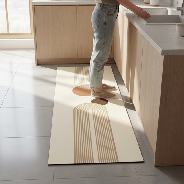 Tapis Cuisine beige géométrique antidérapant esthétique