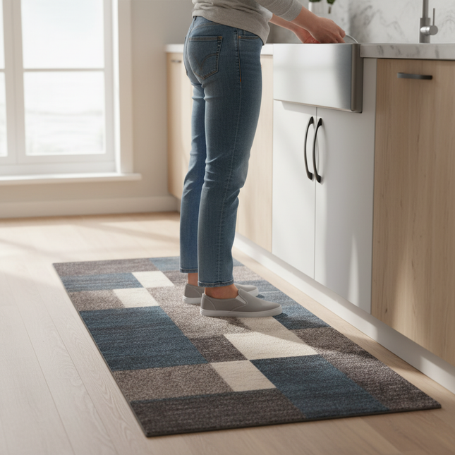 Tapis Cuisine géométrique bleu marron antidérapant