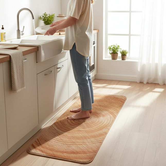 2PC Original Wood Color Trendy Imitation Wood Grain Non-Slip Insulation Mat Kitchen Rug Absorbent Floor Rectangular Carpet - gallery 1