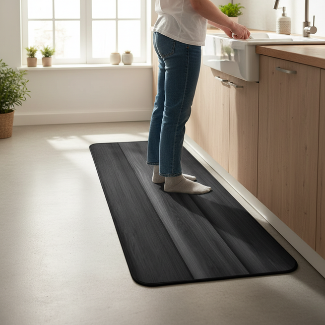 Tapis Cuisine effet bois noir antidérapant