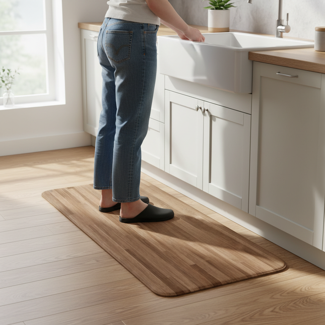 2PC Original Wood Color Trendy Imitation Wood Grain Non-Slip Insulation Mat Kitchen Rug Absorbent Floor Rectangular Carpet - gallery 1