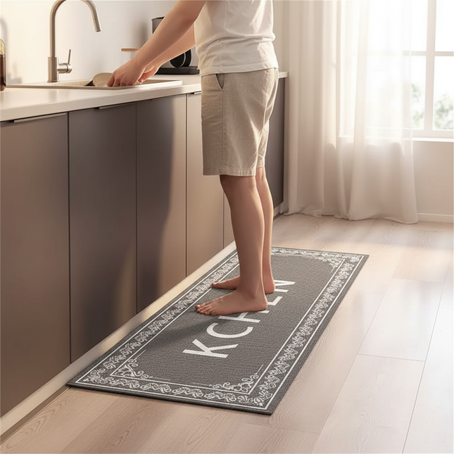 Tapis Cuisine Gris motif vintage lavable
