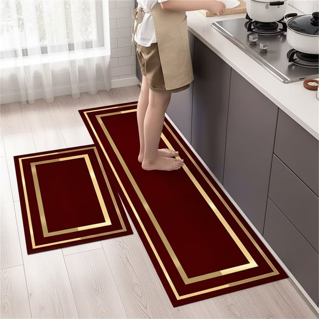 Tapis Cuisine Bordeaux Doré Antidérapant