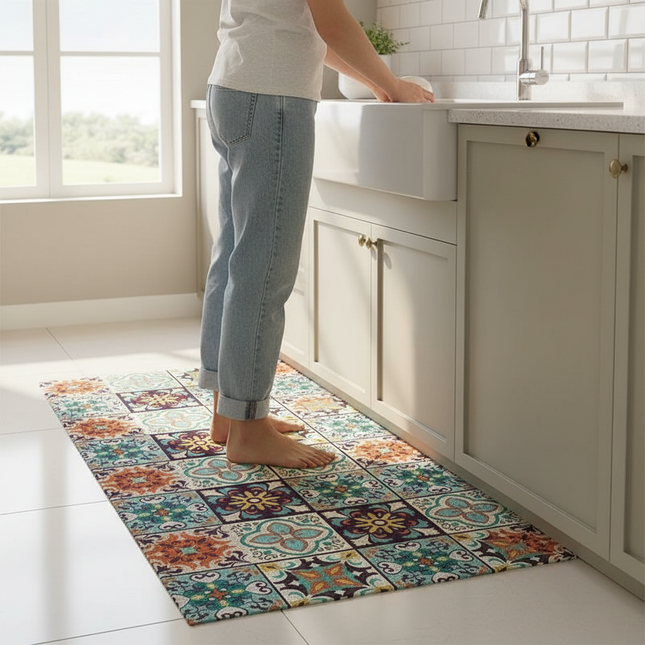 Tapis Cuisine mosaïque rétro antidérapant