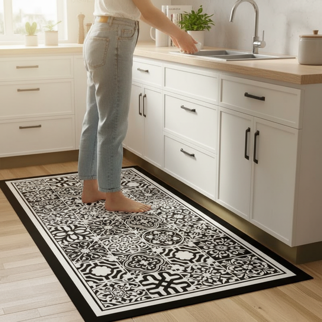 Carpet for Kitchen Pvc Floor Mat Large Size Waterproof Non-slip Carpets Leather Anti-oil Foot Mats Retro Home Decoration Rug - gallery 1