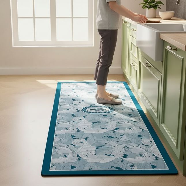 Tapis Cuisine bleu floral design