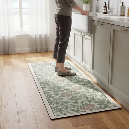 Tapis Cuisine floral vert pâle imperméable