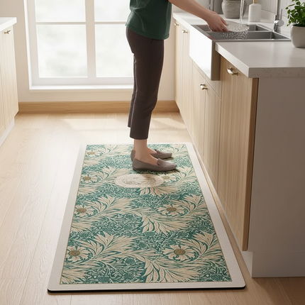 Tapis Cuisine floral vert vintage imperméable