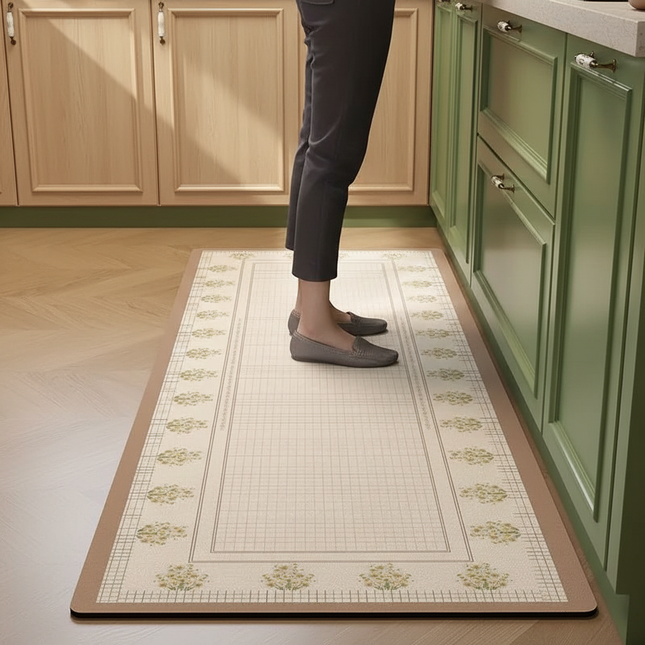 Tapis Cuisine beige floral lavable