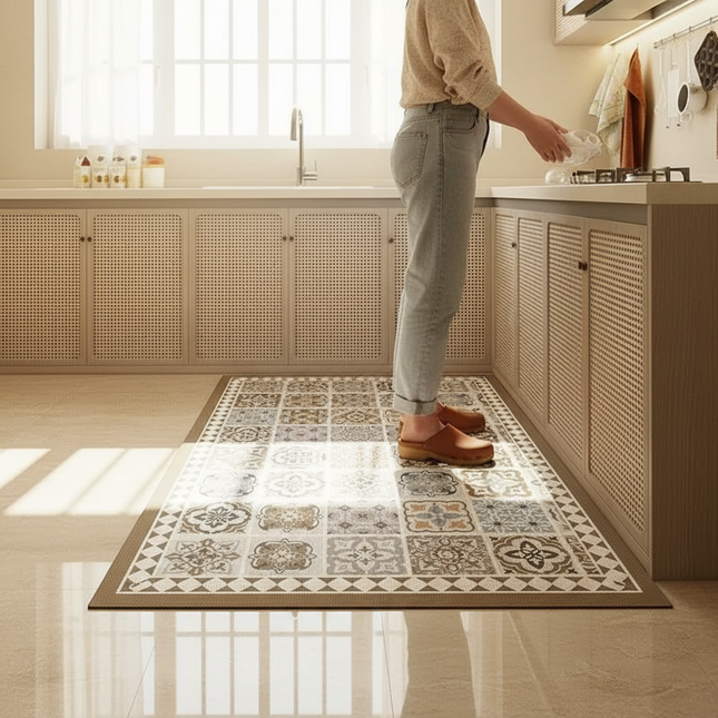 Carpet for Kitchen Pvc Floor Mat Large Size Waterproof Non-slip Carpets Leather Anti-oil Foot Mats Retro Home Decoration Rug - gallery 1