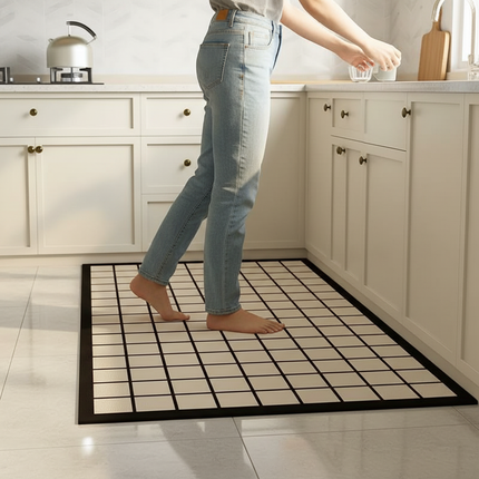 Tapis Cuisine motif quadrillé beige antidérapant