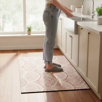 Tapis Cuisine rose motif rétro antidérapant