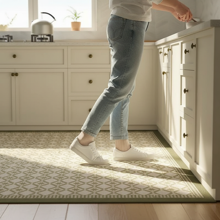 Tapis Cuisine vert motif géométrique antidérapant naturel