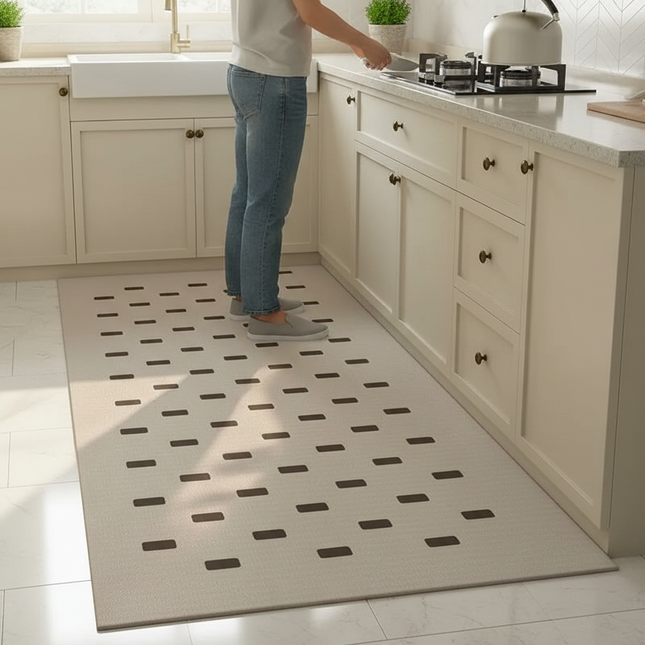 Tapis Cuisine beige géométrique lavable décoratif