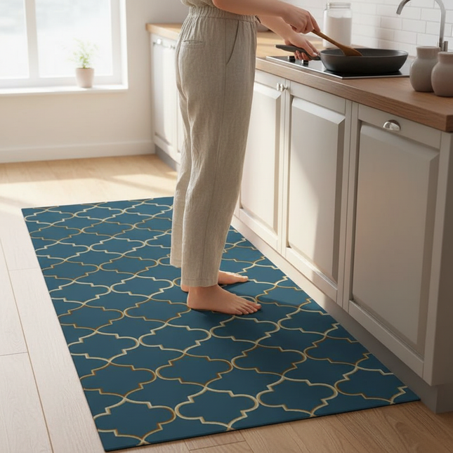 Tapis Cuisine bleu canard moderne antidérapant