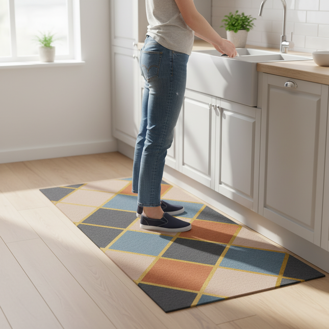 Tapis Cuisine Losanges Dorés Moderne