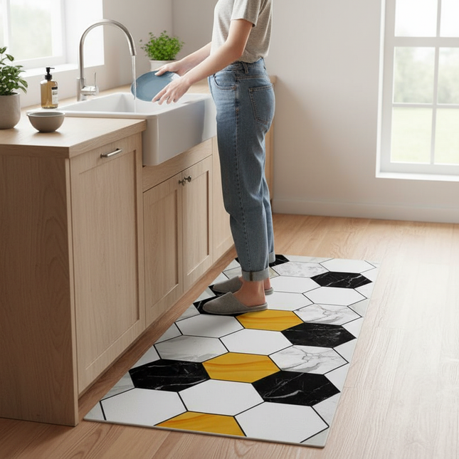 Tapis Cuisine hexagonal marbre jaune antidérapant