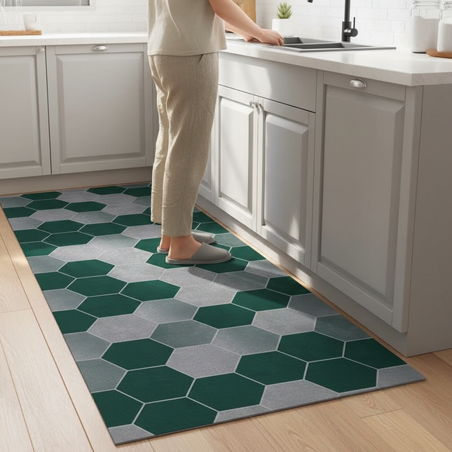 Tapis Cuisine hexagonal vert gris antidérapant