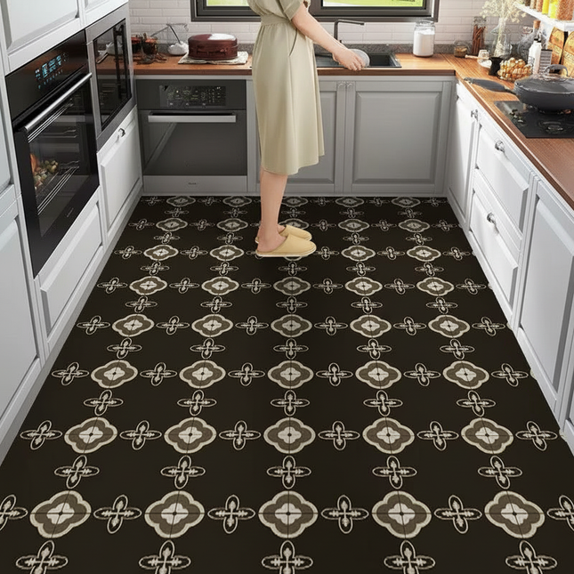 Tapis Cuisine marron motifs géométriques antidérapant