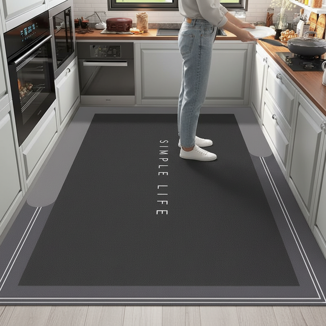 Simple Anti-fouling and Oil-proof Kitchen Mat Home Large Area Wear-resistant Rug Washable Pvc Leather Carpet for Living Room - gallery 1