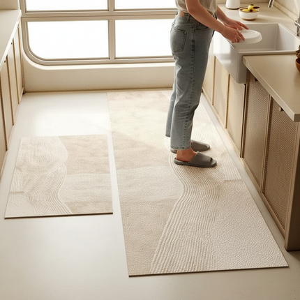 Tapis Cuisine beige ondulé antidérapant doux