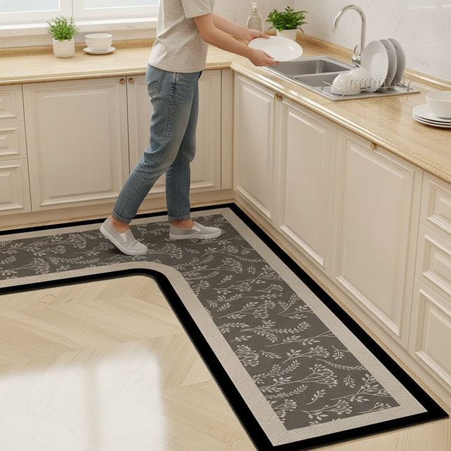 Tapis Cuisine gris à motifs L antidérapant