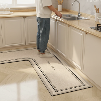 Tapis Cuisine L-forme beige antidérapant pratique