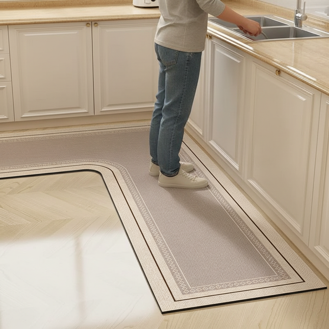 Kitchen Floor Mat L-shaped Pvc Leather Rug Waterproof Non-slip Wear-resistant Carpet Home Decoration Foot Mats 주방 카펫 שטיח למטבח - gallery 1