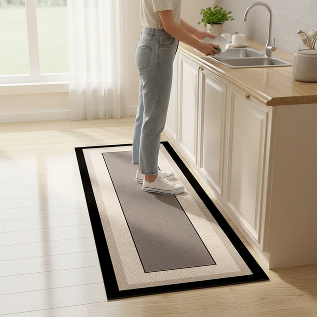 Tapis Cuisine L-forme gris antidérapant