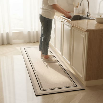Tapis Cuisine L-forme beige antidérapant décoratif
