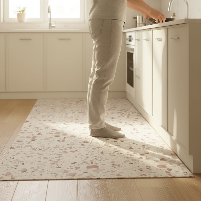 Tapis Cuisine motif terrazzo rose antidérapant