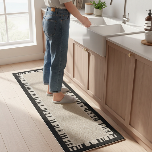 Tapis Cuisine motif piano beige antidérapant