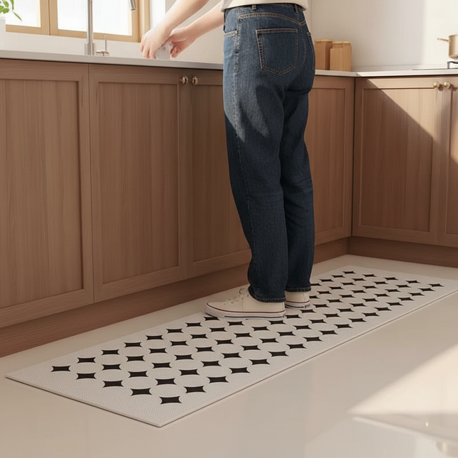Tapis Cuisine blanc motif géométrique lavable
