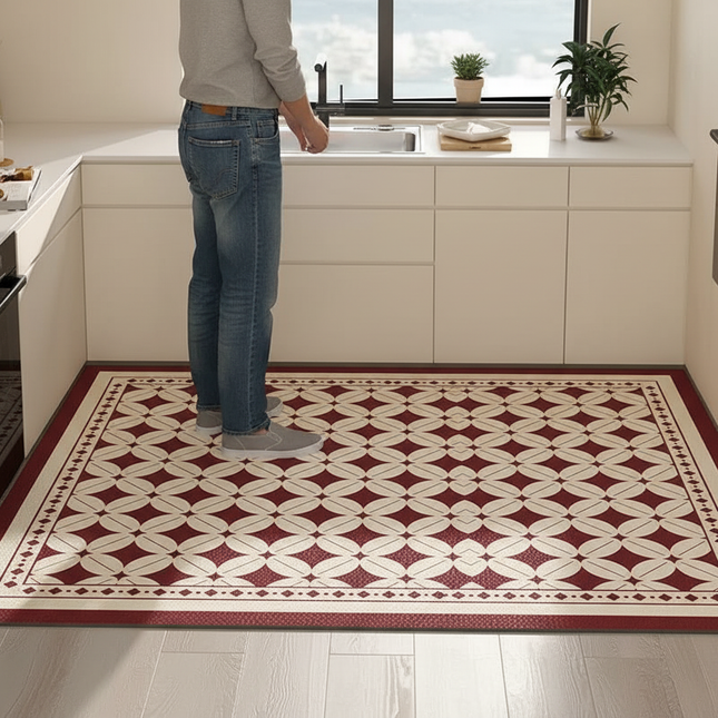 Tapis Cuisine bordeaux géométrique antidérapant