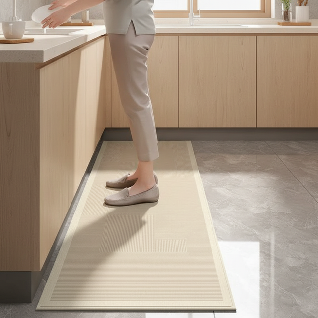 Tapis Cuisine beige géométrique antidérapant doux