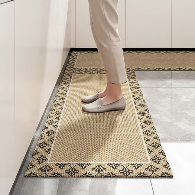 Tapis Cuisine beige motif noir antidérapant