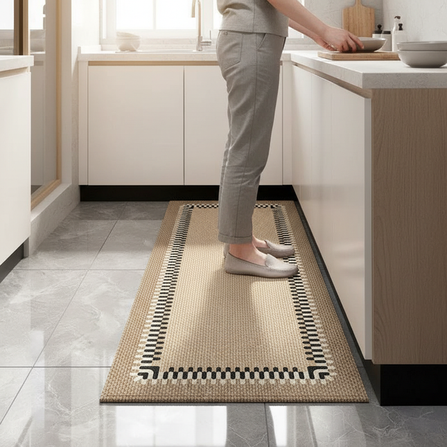 Tapis Cuisine tressé beige antidérapant