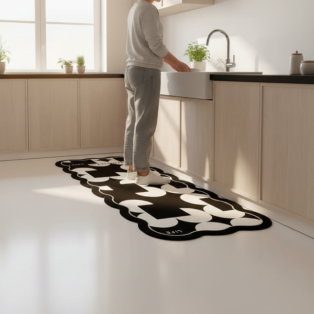 Tapis Cuisine noir et blanc moderne antidérapant