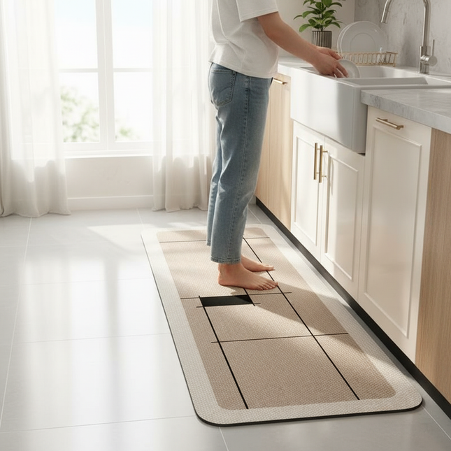 Tapis Cuisine beige géométrique antidérapant fin