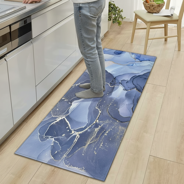 Tapis Cuisine bleu marbré antidérapant décoratif