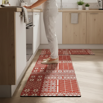 Tapis Cuisine rouge géométrique antidérapant