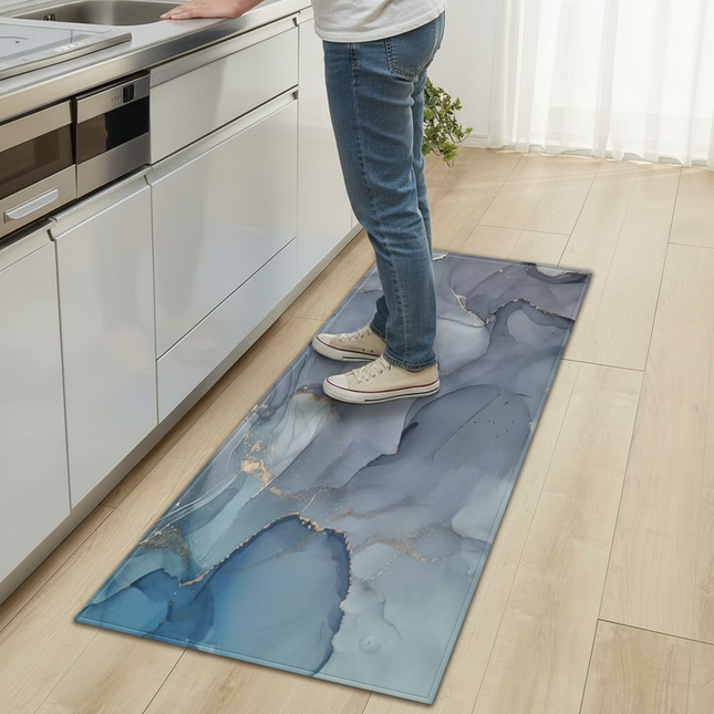 Tapis Cuisine marbré bleu gris antidérapant