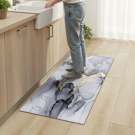 Tapis Cuisine marbré doré antidérapant design