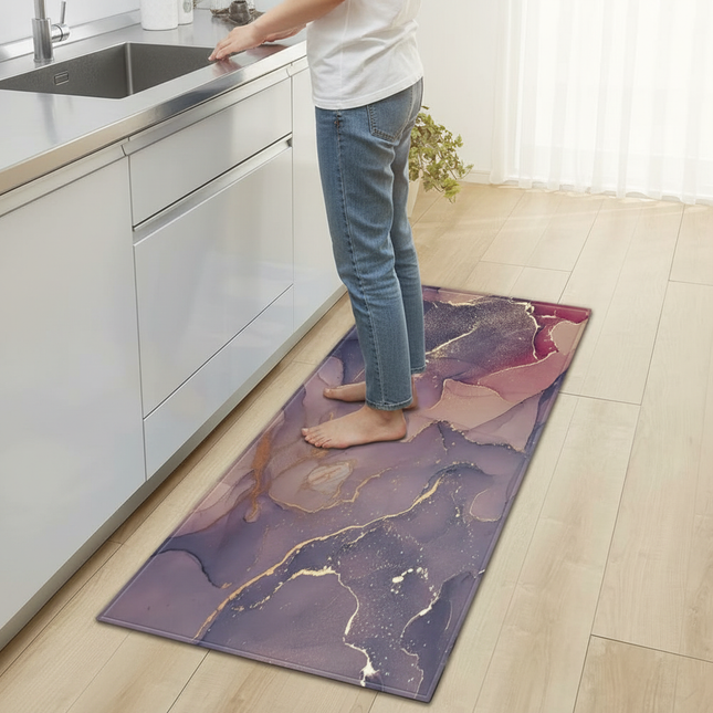 Tapis Cuisine marbré violet doré antidérapant