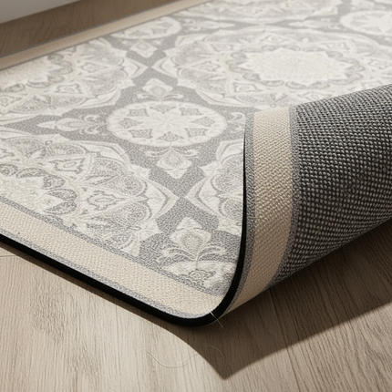 Tapis Cuisine gris floral antidérapant
